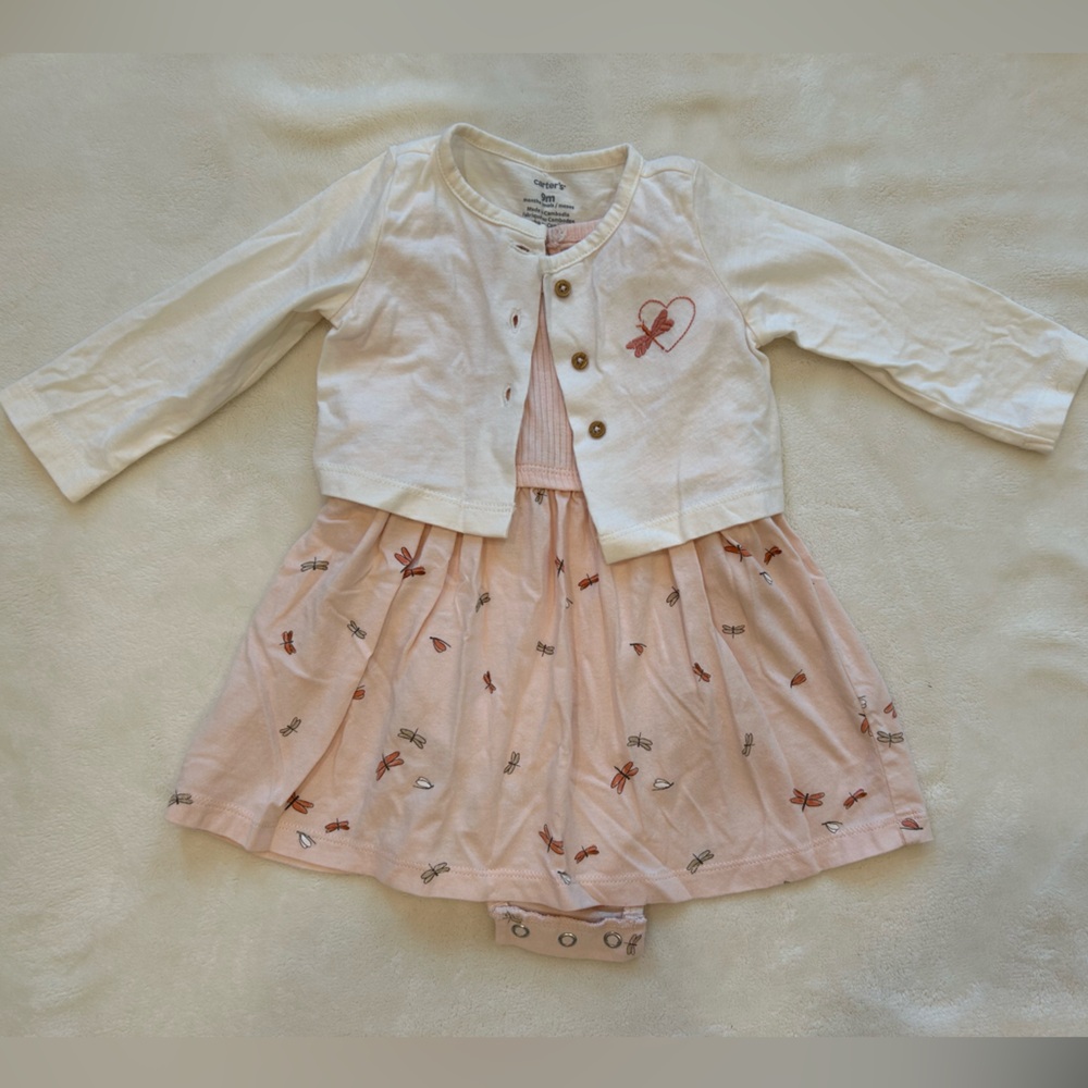 White and Pink Dress with Cardigan